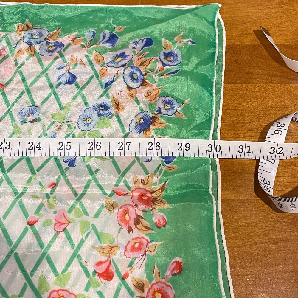 Vintage Floral Lattice Scarf - Mint Green & Coral Flowers - Picture 6 of 6